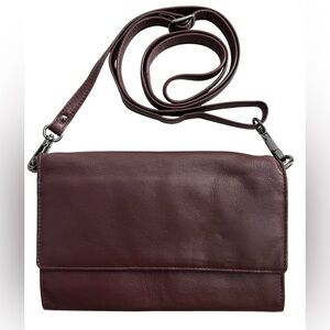 Karla Hanson Burgundy Leather Crossbody Adjustable Strap Travel Crossbody Bag